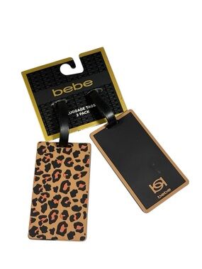 bebe 2-Piece Silicone Luggage Tag Set Leopard Print & Gold Logo NWT